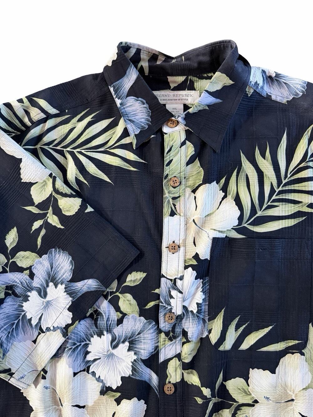 Island Republic XXL Silk Blend Hawaiian Floral Short Sleeve Button Down Shirt
